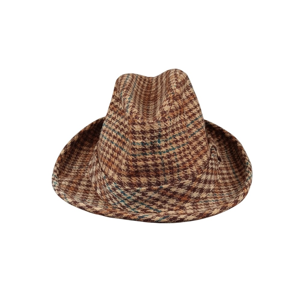 Vintage LL Bean Plaid Wool Fedora Hat 7 1/8 Feather Accent Classic Style